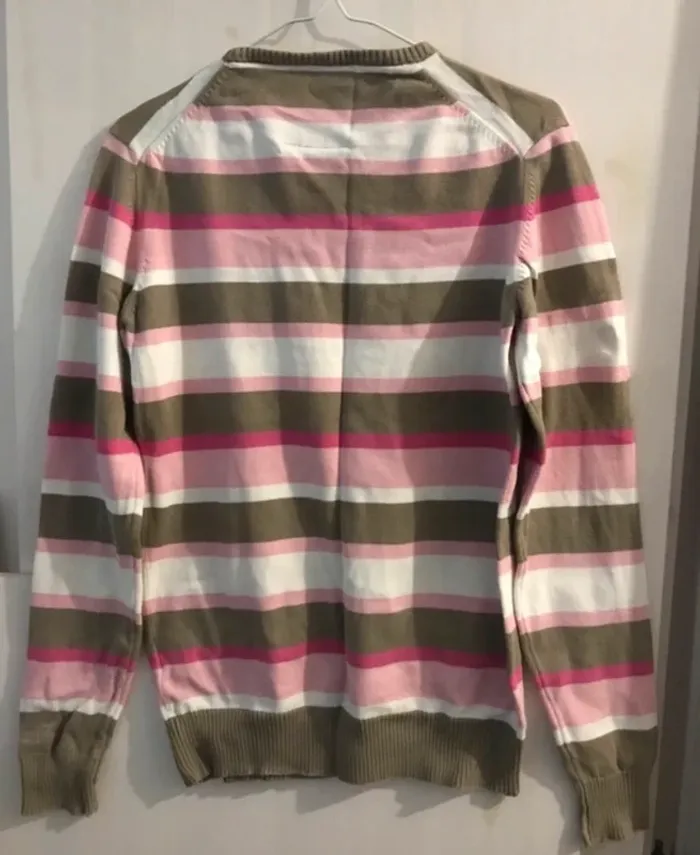 Pull col rond crossby manches longues rose blanc taille S - photo numéro 2