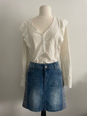 🌸magnifique Jupe en jean Promod Taille 40 Détails brodés🌸