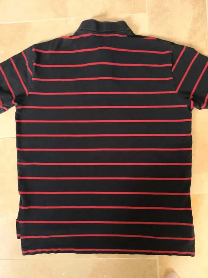 Polo Ralph Lauren homme XL noir rayures et logo rouge parfait état - photo numéro 13
