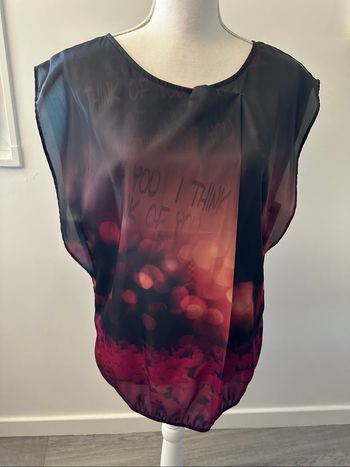 Blouse fluide noire orange et rouge Cache Cache T42 XL