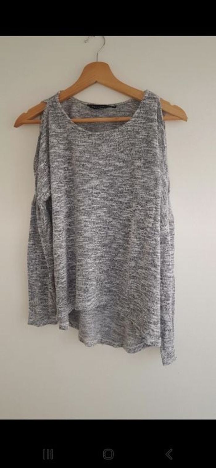 Pull fin New Look gris chiné épaules dénudées