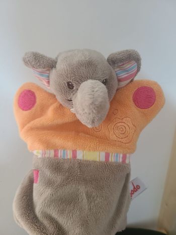 Doudou marionnette éléphant TOODO orange gris
