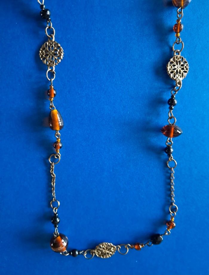 Collier long NEUF chaîne et breloques couleur bronze et doré - photo numéro 8