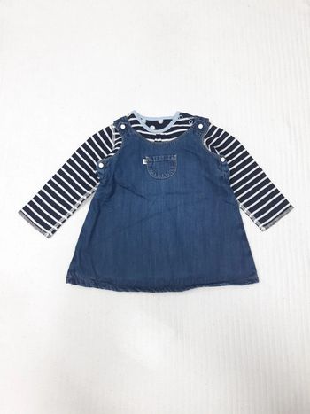 Ensemble tee-shirt manches longues rayé et jupe en jean Petit Bateau 12 mois