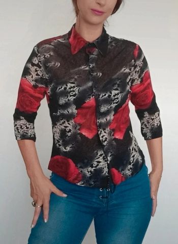 Chemisier noir roses rouges taille unique