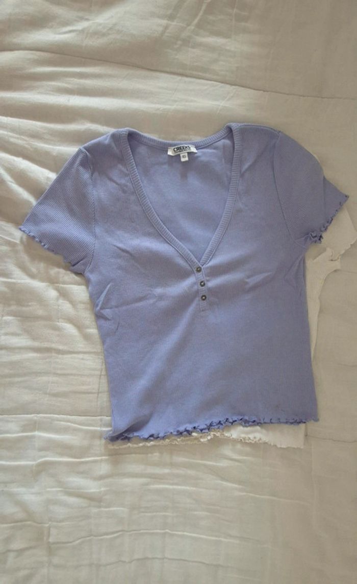Lot de 2 Tee-shirt manches courtes / top d'été creeks (1 violet/lila et 1 blanc) - photo numéro 2