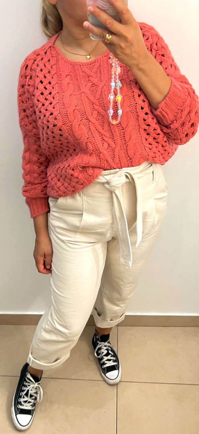 Pull Torsadée Maille Ajourée Taille Unique - photo numéro 4