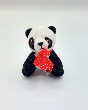 Mini peluche bébé ours panda noir blanc COTTON BLUE 11 cm nœud rouge à pois