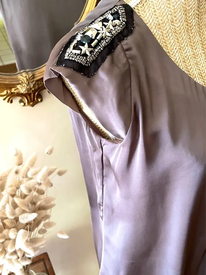 Robe gris Châtaigne Élégante satinée avec Détails en Sequins - photo numéro 9