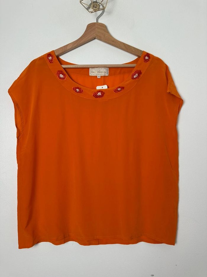 🌸Top en soie - orange 🌸 - photo numéro 2