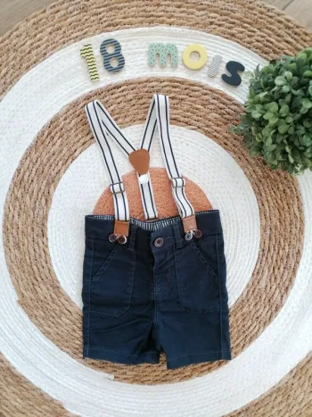 Short bleu marine + Bretelles - Tape à l'oeil - 18 mois