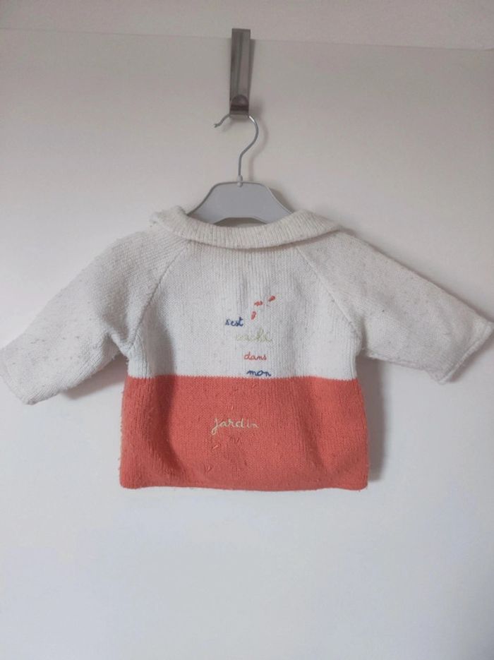 Gilet orange corail écru blanc petit lutin / Fabrication Artisanale - 3 mois - photo numéro 3