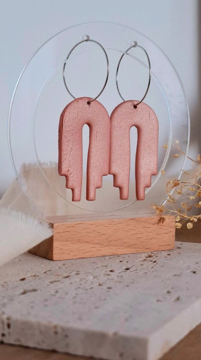 Boucles d’oreilles Arche 🌸 Rose poudrée - Modèle unique (neuve) - photo numéro 5
