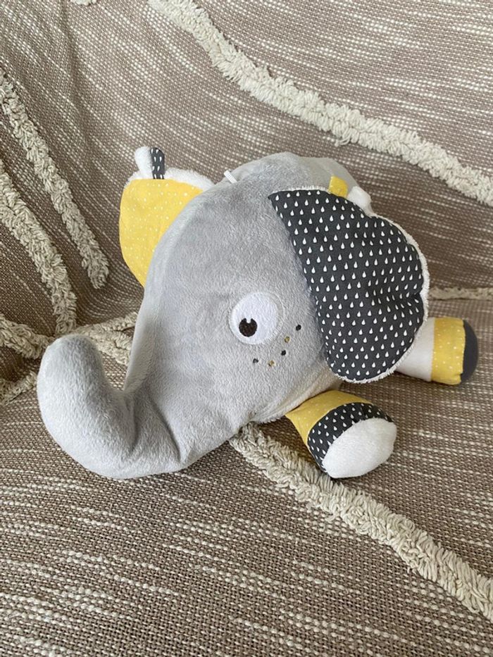 Peluche doudou 34cm Sauthon babyfan éléphant gris et jaune très bon état - photo numéro 3