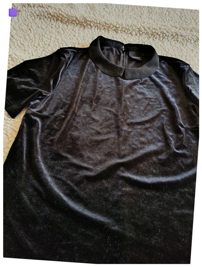 Haut noir touché style velours très doux ICHI à manches courtes et col rond vintage - photo numéro 5