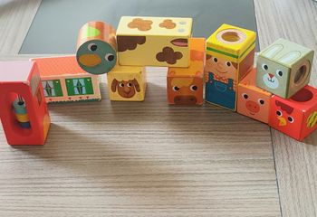 Jouets de la ferme cubes bois sensoriels