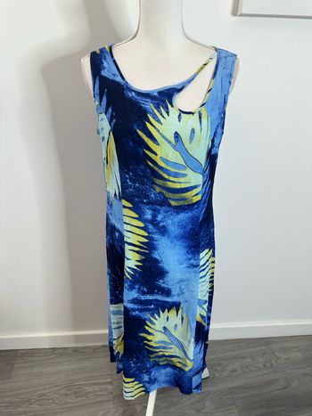 Robe bariolée tropicale bleue et jaune Vintage T40/42 L/XL