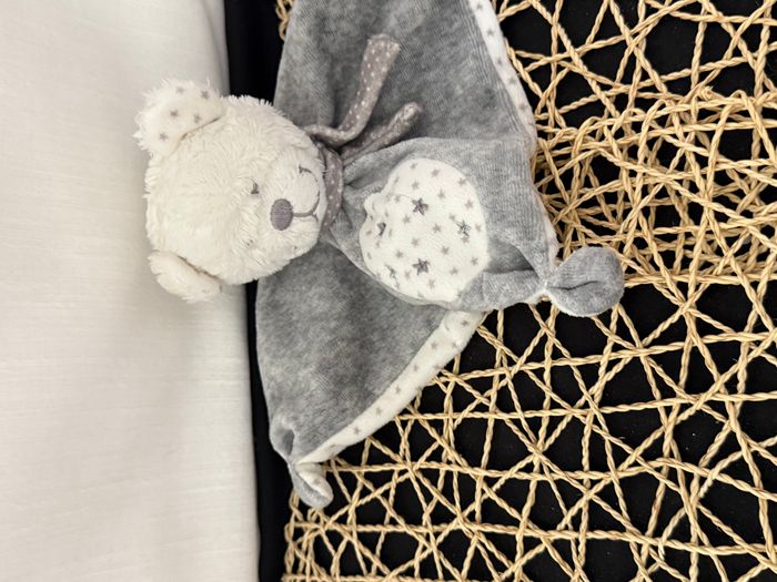 Doudou plat ours TEX BABY étoiles gris blanc carré 19 cm - photo numéro 3