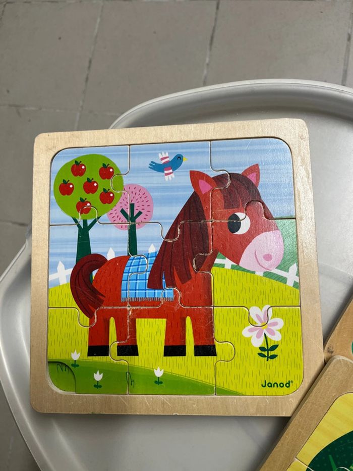 Lot de 3 puzzles bois janod 9 pièces - photo numéro 2