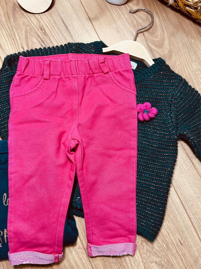 Taille 12 mois tenue 3p fille multimarque rose et bleu marine * fleurs * 🎀 - photo numéro 4