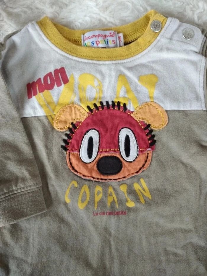 Tee shirt chemise manches longues Garçon 3 mois "Mon vrai copain" La compagnie des petits 100% coton - photo numéro 4