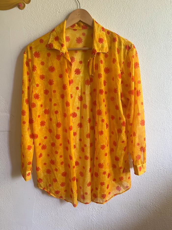 Chemise vintage mesh transparent jaune et orange - photo numéro 4