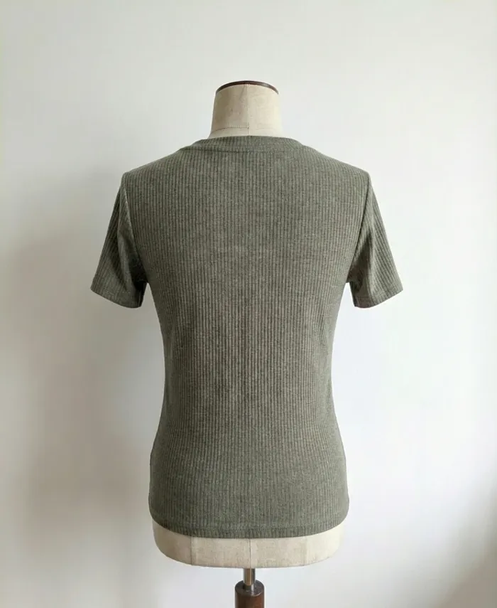 T-shirt Côtelé Kaki à Boutons Creeks - Taille L - photo numéro 2