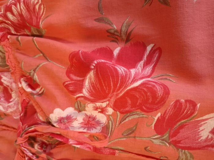 Belle blouse femme fleurie orange/rouge 46/48 100 % coton excellent état - photo numéro 3