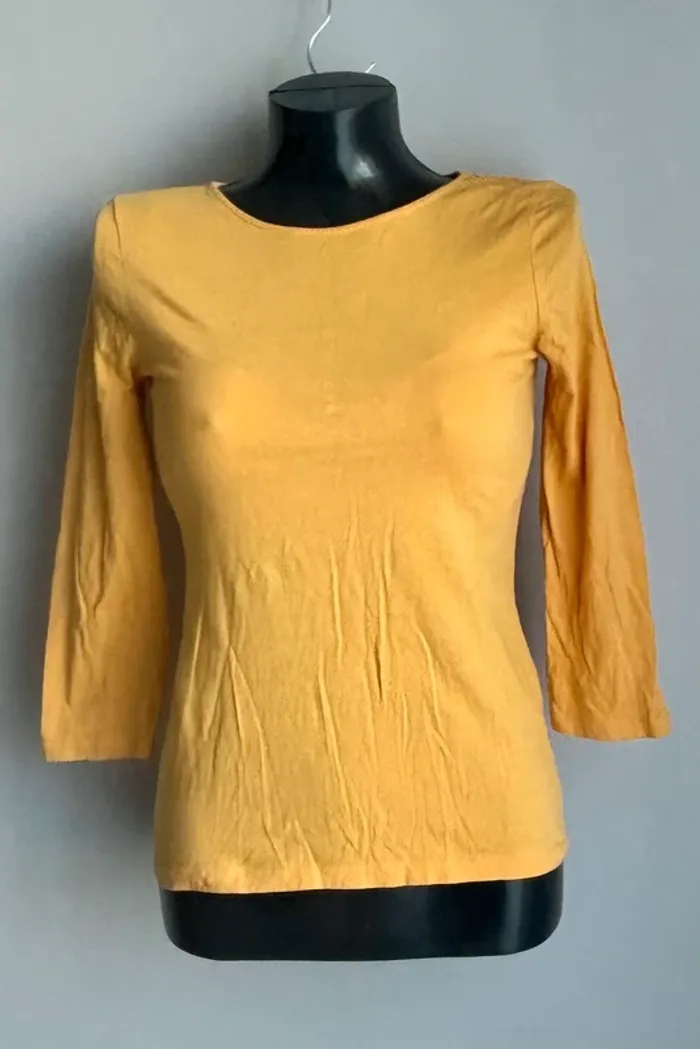 Kiabi haut jaune manches 3/4 femme S – regarder mesures et photos