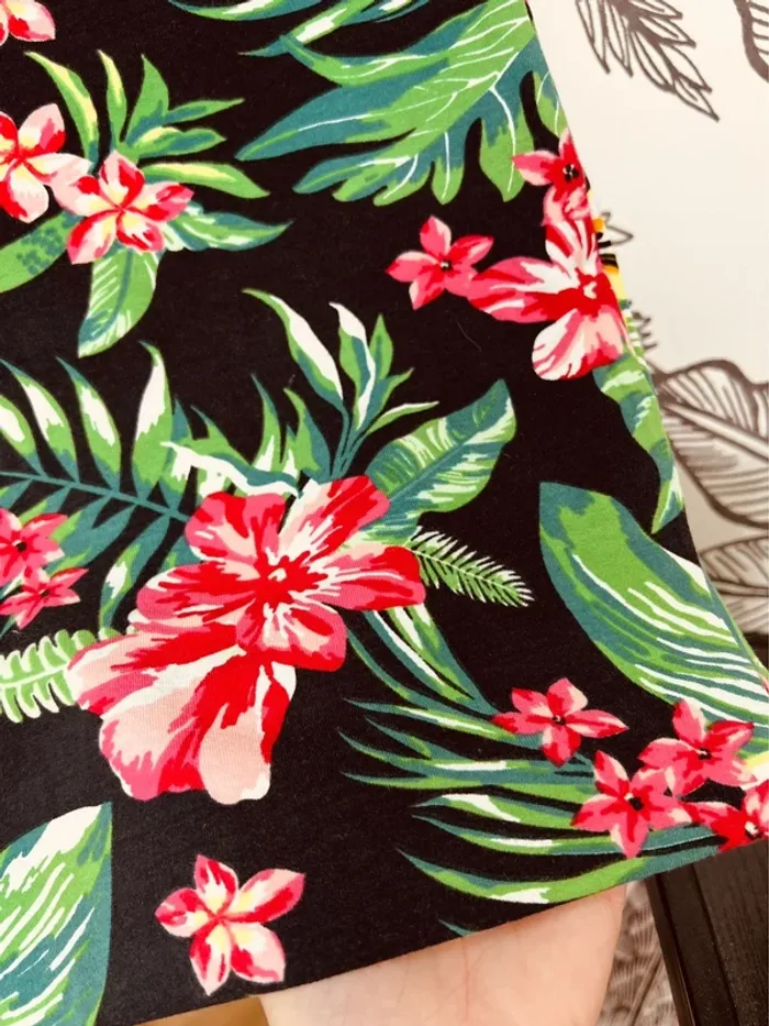 Taille S ~ 36 mini jupe extensible femme Mim noire verte et rose * fleurs * 🌺 - photo numéro 3