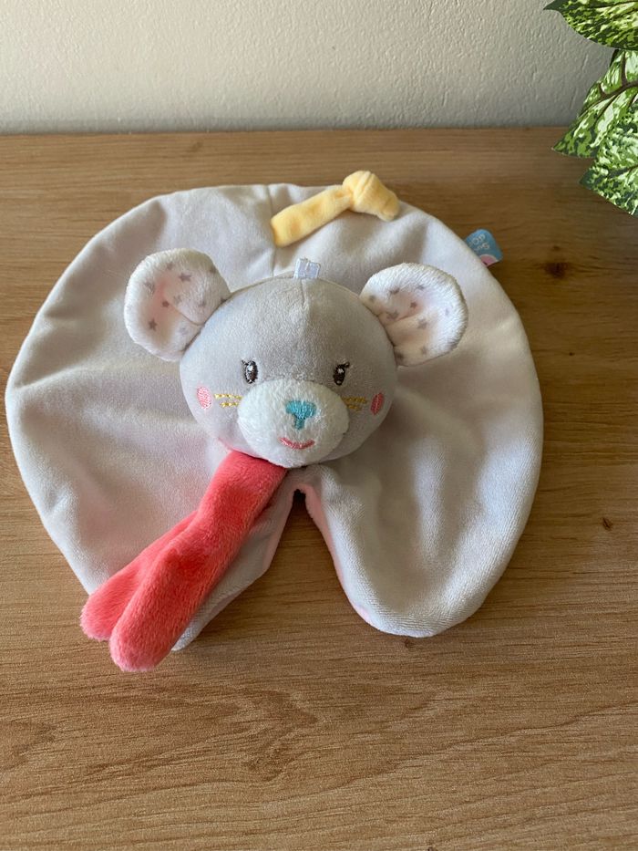 Doudou plat souris gris rose sucre d orge Neuf