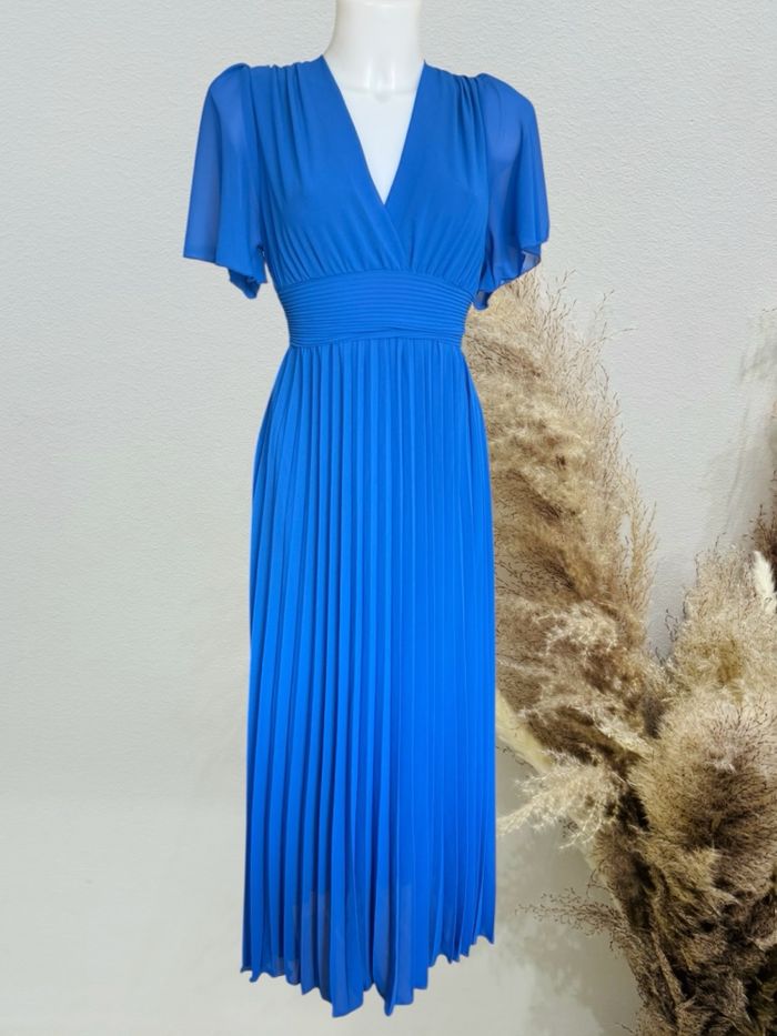 Superbe robe longue plissée femme TU 36/40 bleu roi - photo numéro 1
