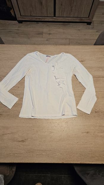 T shirt blanc à manches longues, avec un froufrou, Street One, 38/40