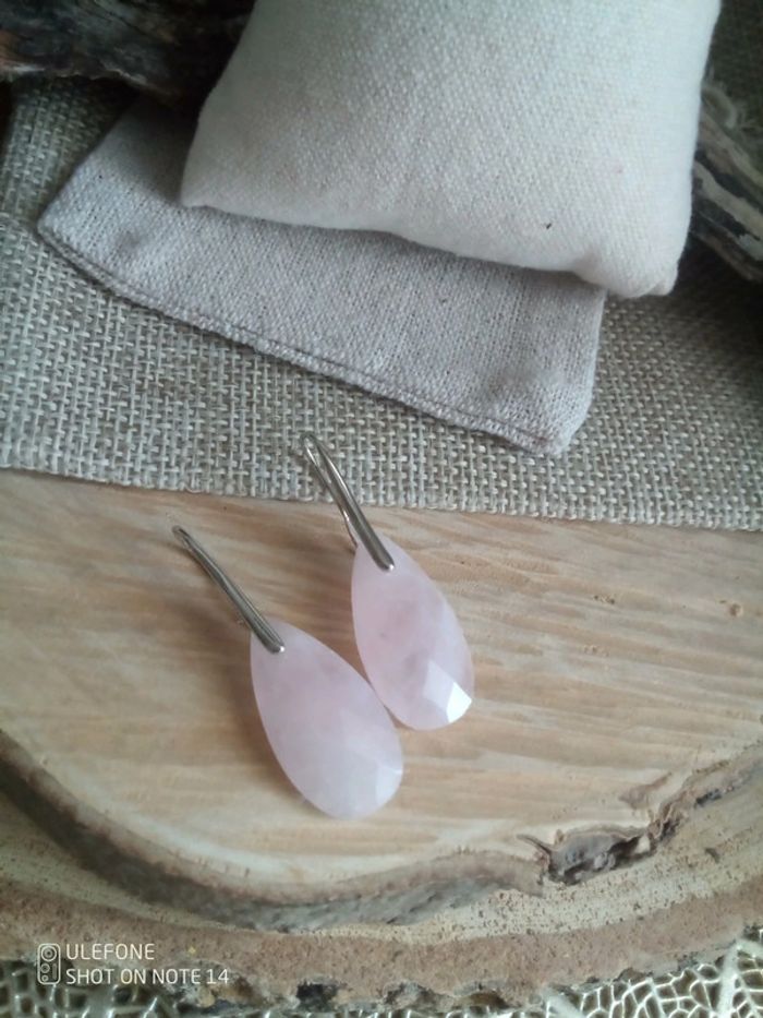 Boucles d'oreilles pierres naturelles de quartz rose - photo numéro 2