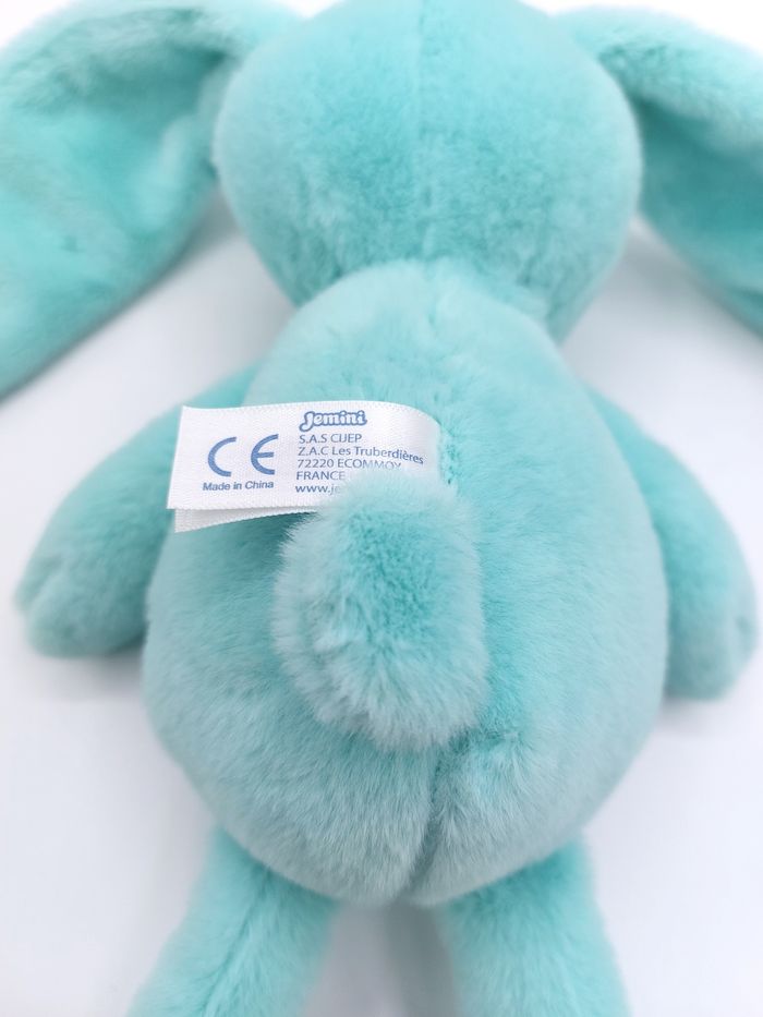 Peluche doudou lapin vert menthe créateur JEMINI cravate fleurs blanc 25 cm neuf - photo numéro 3