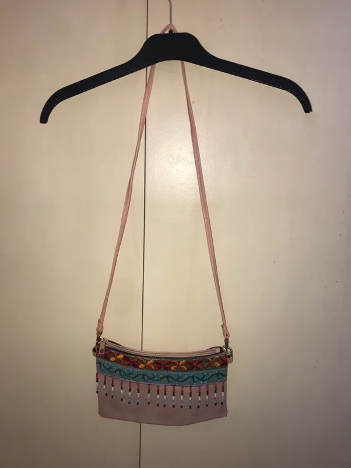 Sacoche pochette rose à bandoulière à perles multicolore - photo numéro 7