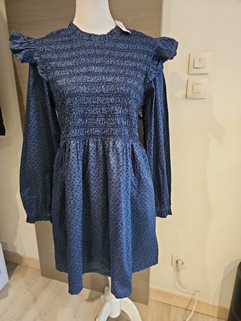👗 robe GAP femme bleu marine imprimé manches longues smockée neuve avec étiquette taille L 👗