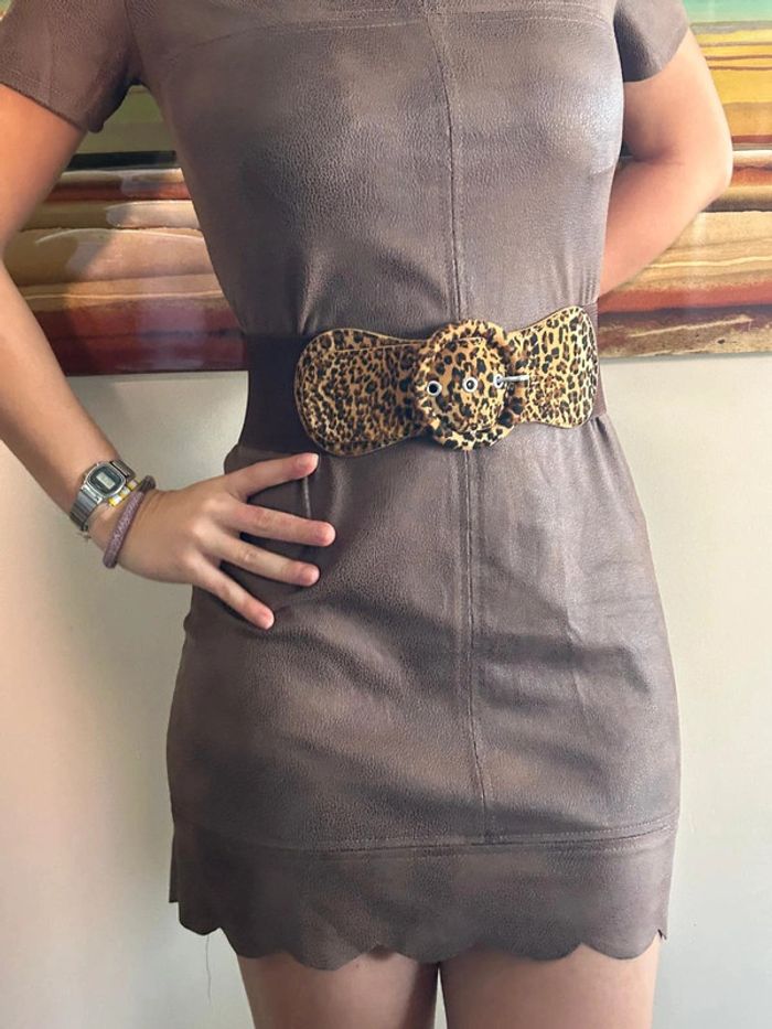 F73 ceinture corset vintage rétro leopard marron