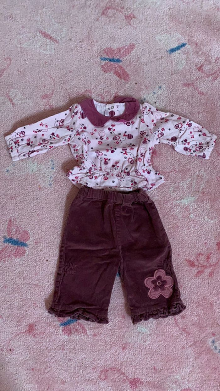 Ensemble velours pantalon et haut manches longues 3 mois