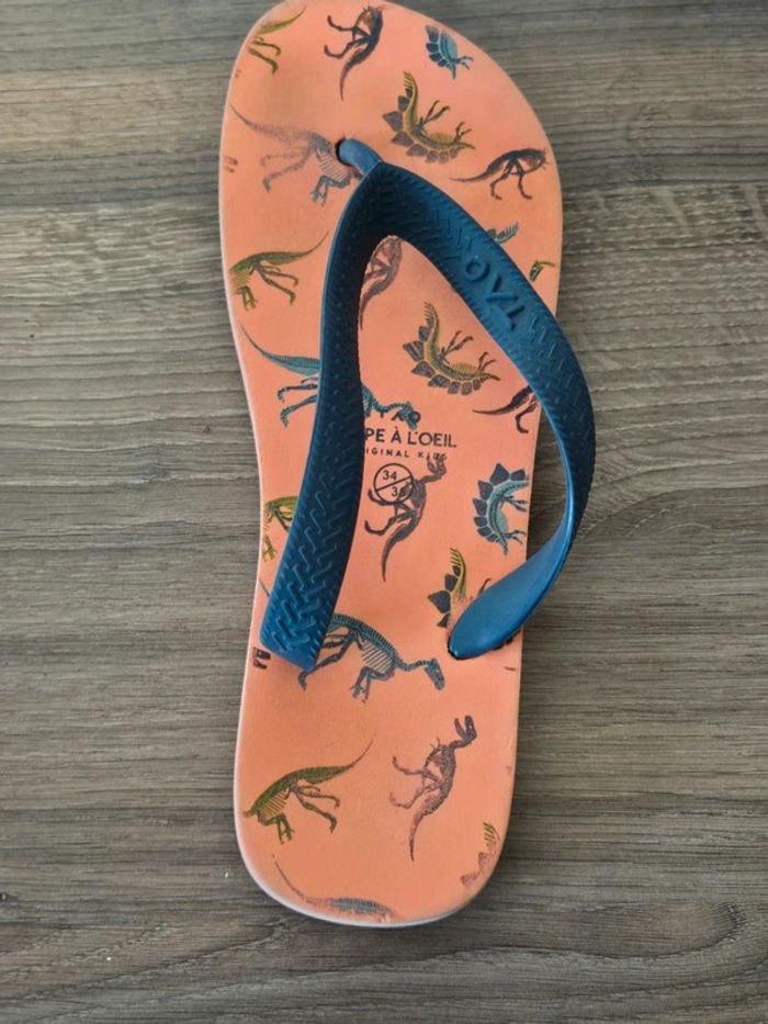 Tongs orange dinosaures Tape à l œil pointure 34 / 35 - photo numéro 2