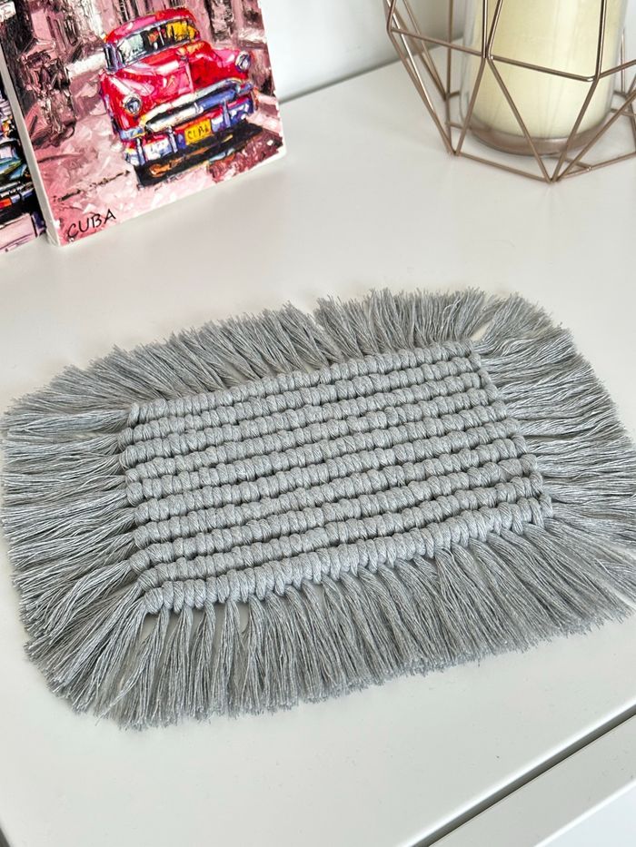 Napperon en macramé coton gris forme rectangulaire - photo numéro 2