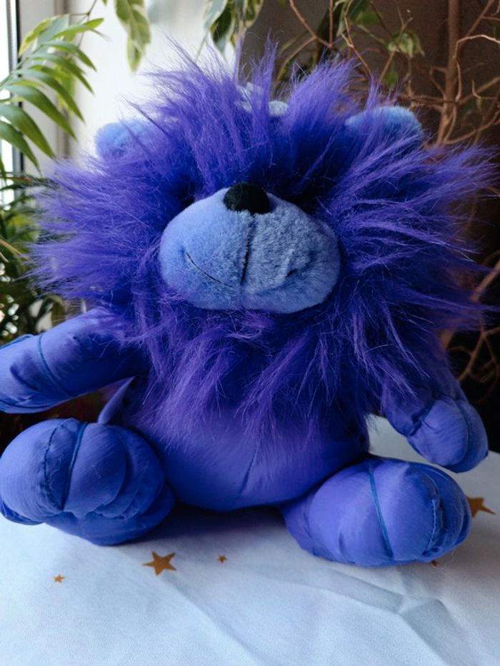 Peluche plush lion teddy parachute puffalump mytoy toy sylvertoys violet mauve purple vintage - photo numéro 2
