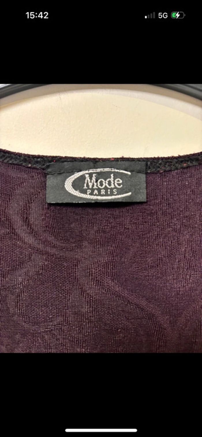 Joli haut prune foncé avec brillant Mode Paris taille 52 entre aisselles 64 cm - photo numéro 4
