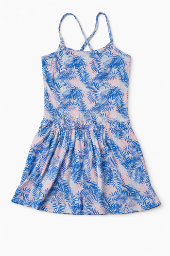 Robe 8 ans, motif feuilles de palmiers. Printemps / été.