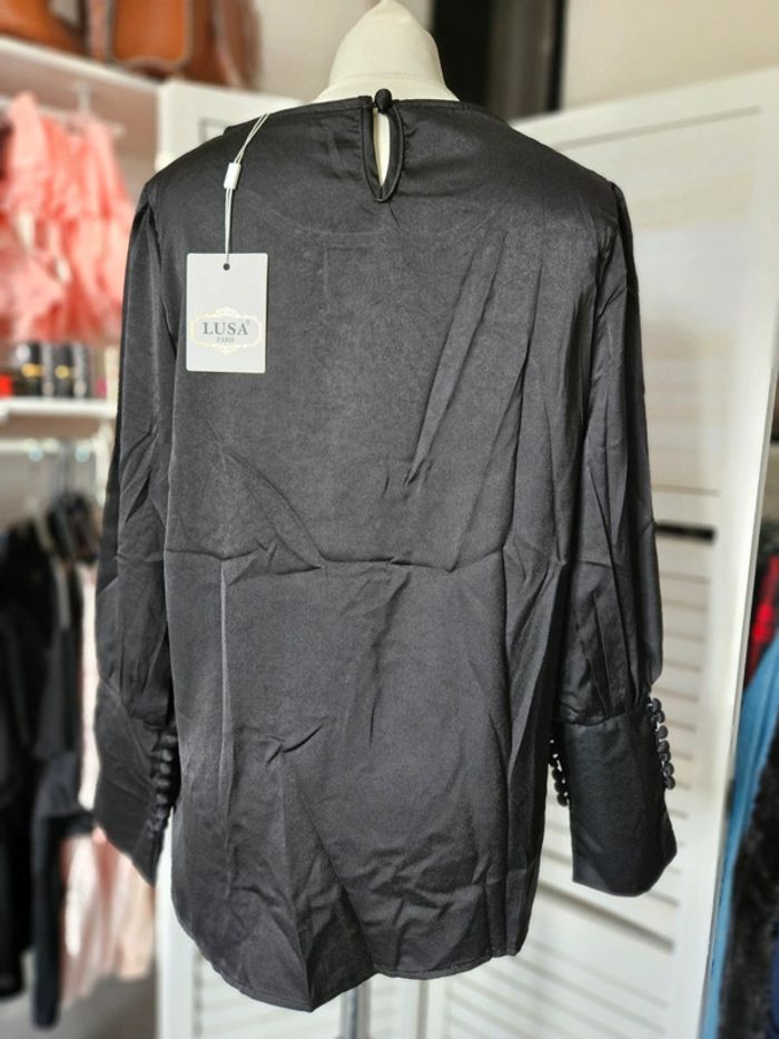Blouse noire brillante T.M/L - photo numéro 3