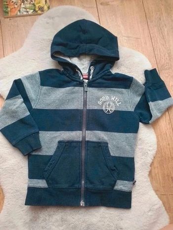 Gilet zippé à capuche rayé bleu marine Okaïdi 4 ans
