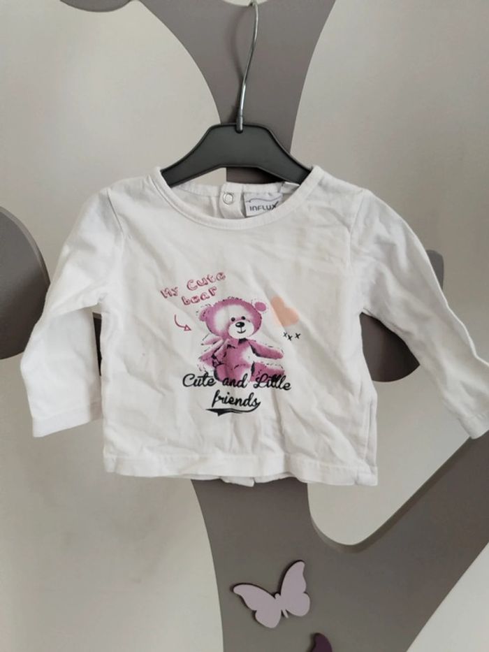 Tee-shirt manches longues blanc imprimé lila Influx taille 3mois