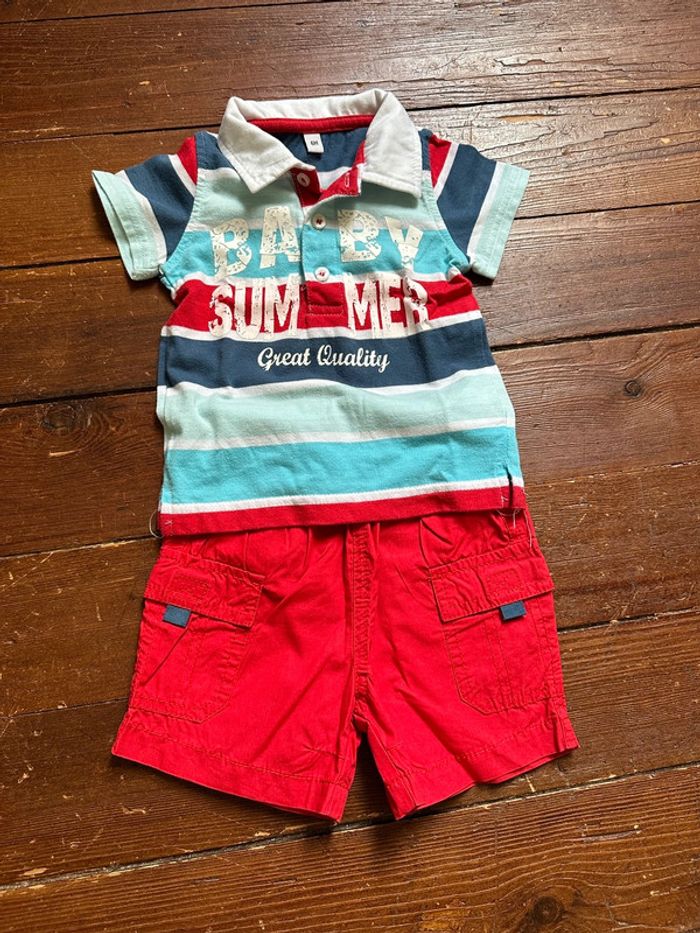 Ensemble short rouge+polo manches courtes 6 mois