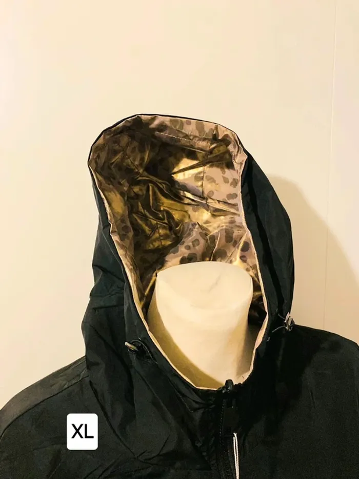 Manteau parka femme imperméable réversible long noir/doré léopard taille XL - photo numéro 4