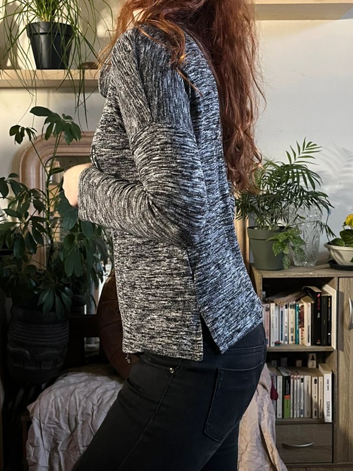 Haut sweat col roulé retombant imprimé - camaïeu de gris - photo numéro 6